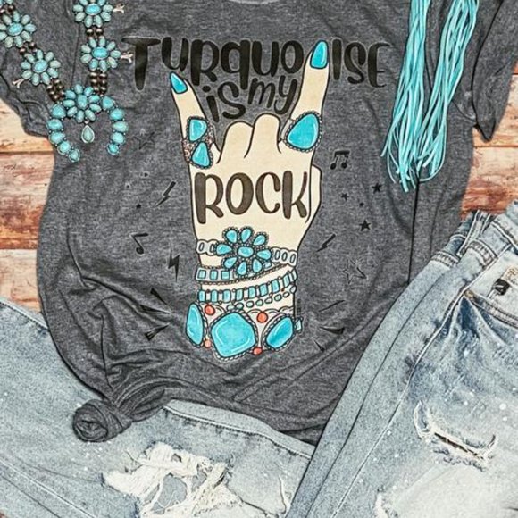 TURQUOISE IS MY ROCK Handmade Graphic Tee - Picture 5 of 6